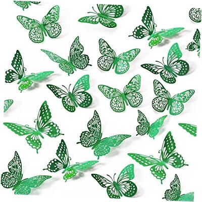 #ad 3D Butterfly Wall Decor 48 Pcs 4 Styles 3 Sizes Green 48 Pcs Dark Green $17.07