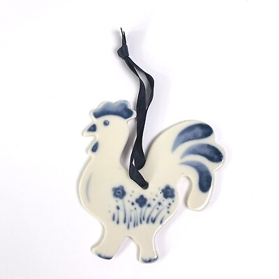 #ad Vtg Russ Porcelain Ceramic Ornament Blue amp; White Chicken Rooster Kitchen Decor $6.85