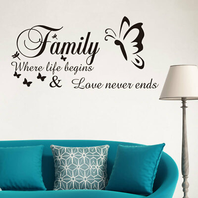 #ad Family where life begins and love never end Vinyl wall art sticker decal black $3.99