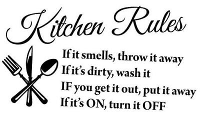 #ad Kitchen Rules Art Home Mural Décor Vinyl Wall Art 22quot; X 13quot; Black $21.55
