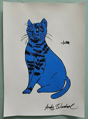 #ad ANDY WARHOL HAND SIGNED. #x27;SAM CAT#x27;. WATERCOLOR ON PAPER. POP ART $30.00
