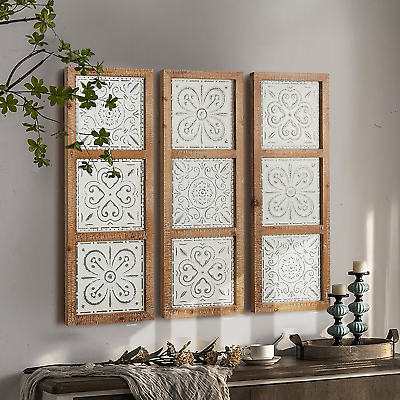 #ad #ad XIAOAIKA Carved Wood Wall Art Decor Floral Design Panel Distressed Carved ... $160.88