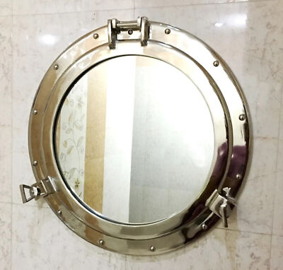 #ad 20quot; Nickel Plated Canal Boat Porthole Window Ship Round Mirror Wall Decor DESIGN $76.50