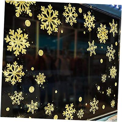 #ad Merry Christmas Wall Decals Window Decorations Golden Snowman Snow Balls Gifts $26.85