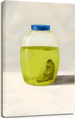 #ad Framed Funny Kitchen Canvas Wall Art Prints Eclectic the Last Pickle in Bottle P $44.99