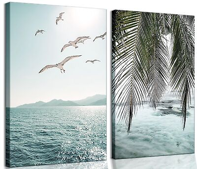 #ad Framed Ocean Wall Art Beach Tropical Prints Bathroom Decor Canvas Turquoise S... $85.49