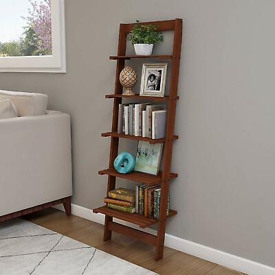 #ad Leaning Ladder Shelf Modern Home Decor Bathroom Living Room Wooden Walnut Finish $69.97