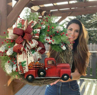Red Truck Christmas Wreath Garland Door Ornaments Xmas Party Wall Home Decor $22.99