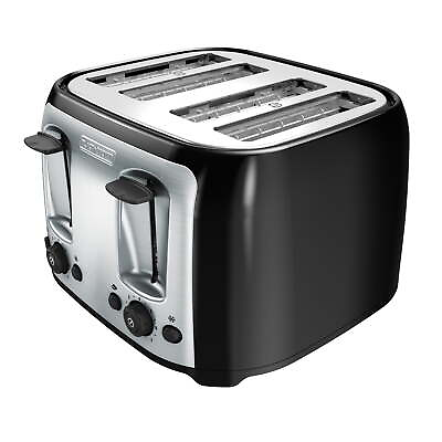 #ad 4 Slice Toaster with Extra Wide Slots Black Silver Small Kitchen Appliances $25.49