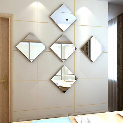 #ad 32PCS Mirror Tile Wall Stickers Mosaic Self Adhesive Bathroom Decor Back Square $12.98