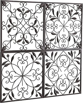 #ad 4 Panel Iron Wall Decor Indoor Outdoor Metal Decoration Wall Art with Keyhole... $36.48