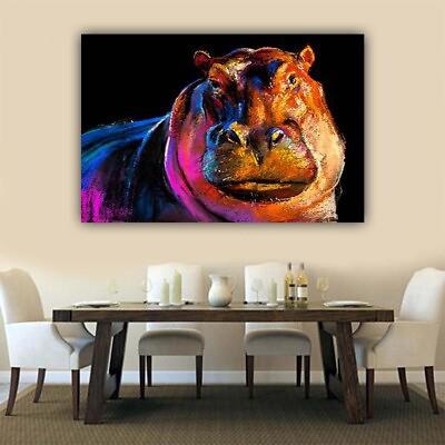 Canvas Print Hippo oil painting abstract for Living Room Home Decor No Framed $17.90