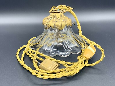 #ad 1950 60#x27;s Art Deco Ceiling Pendant Light Lamp Fixture Brass Faceted Glass Shade $125.79