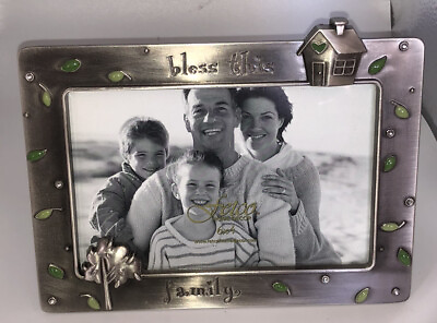 #ad Fetco Frame. Bless This Family. Pewter. Enamel And Rhinestones. 6” x 4”. New. $12.70