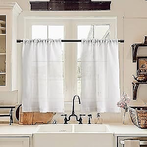 #ad Linen Kitchen Curtains 24 Inch Length Rustic Farmhouse Country Boho 26x24 White $28.33