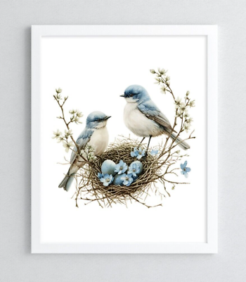 #ad Blue Birds Wall Art Print Birds and a Nest Art Print Wall Art Decor Home Decor $9.99