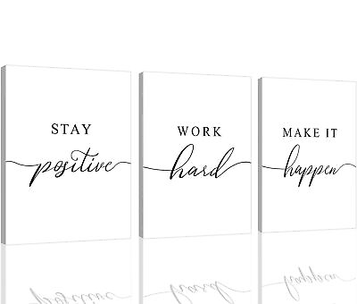 #ad Framed Canvas Wall Art Positive Quotes Office Wall Art Decor White Large Po... $133.28