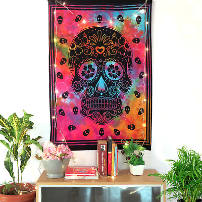 #ad Skull Print Tie Dye Poster Tapestry Home Decor Wall Hanging Art Deco Tapestries $8.99