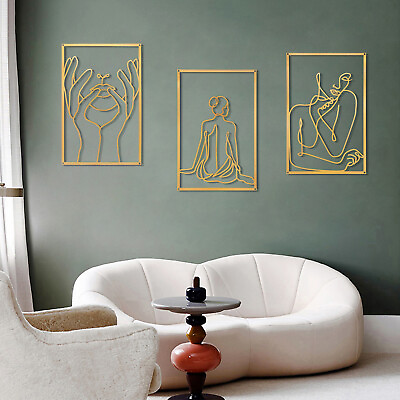 #ad Set of 3 Gold Wall Art DecorThicker Real Metal Wall Art Modern Abstract Female $22.80