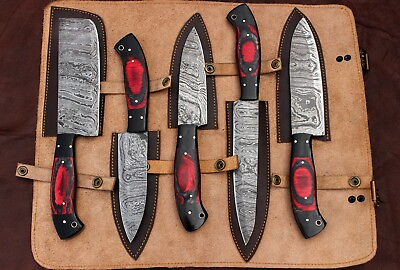 #ad #ad Custom Handmade Damascus Steel Chef Knife Kitchen Knives Set with Leather Bag $85.25