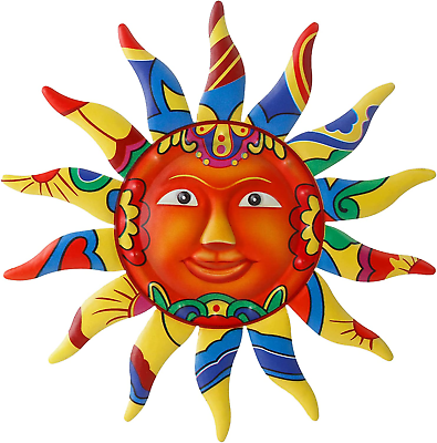 #ad 12.7 Inches Metal Sun Wall Art Decor Hanging for Indoor Outdoor Home Garden Colo $15.62