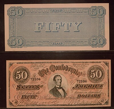#ad Confederate State of American $50 Dollar Bill Paper Money 1960#x27;s REPRODUCTIONS $2.95