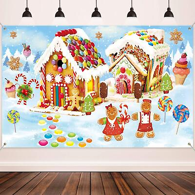 #ad Christmas Wall Decorations Gingerbread Photography Backdrops Large Fabric Swee $28.49