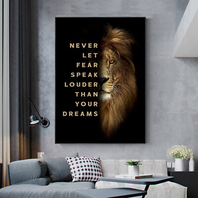 #ad Motivational Inspirational Lion Wall Art Canvas Poster Quote Home Office Décor $17.99