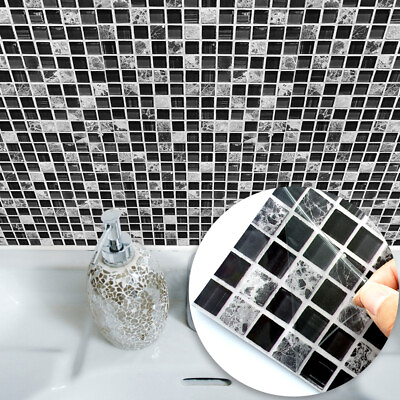 #ad 10pc 3D Mosaic Tile Stickers Self Adhesive Kitchen Waterproof PVC Wall Stickers $9.89