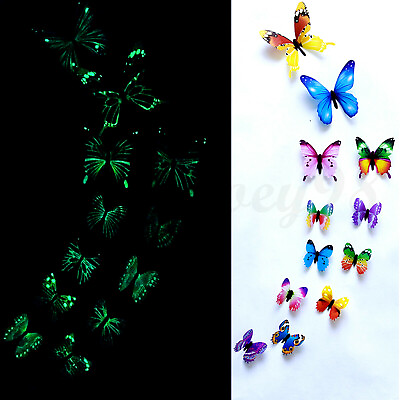 #ad 12 x 3D Luminous Butterfly Wall Stickers Home Decor Sticker Bedroom Kid $1.79