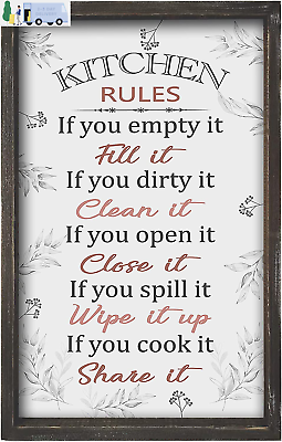 #ad #ad Farmhouse Funny Kitchen Rules Sign Rustic Kitchen Wall Art Decor Country Woo $28.27