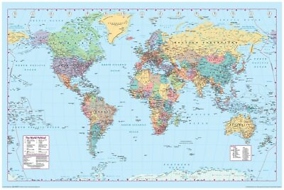 #ad World Map Reference Chart Cool Wall Decor Art Print Poster 36x24 $13.98
