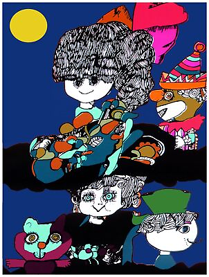 #ad Wall Decor Poster.Fine Graphic Art Design.Kids Hanging at Night.Room Art.588 $45.00