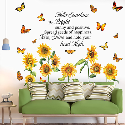 #ad Big Sunflower Butterfly Wall Decals Garden Flower Wall Stickers Self Adhesive... $14.99
