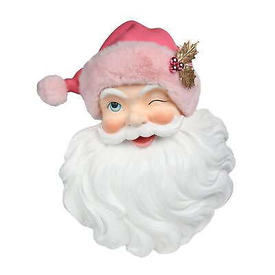 #ad December Diamonds Pink Christmas Santa Head With Pink Fur Hat Wall Decor $146.02