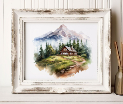 #ad Mountain Wall Art Print Cabin in the Forest Wall Art Decor Woodland Wall Art $9.99