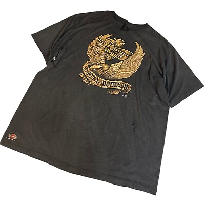 #ad Vintage 3D Emblem Harley Davidson Tshirt Mens Size 3XL Gold Eagle Live To Ride.. $110.00
