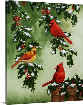 #ad Cardinals Hollies with Snow Canvas Wall Art Print Cardinal Home Decor $309.99