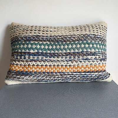 #ad Magnolia Home by Joanna Gaines Throw Pillow LOLOI Orange Blue Stripe Wool 21x13quot; $79.00