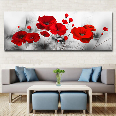 #ad Red flower oil painting canvas mural decoration spray painting wall art $25.99