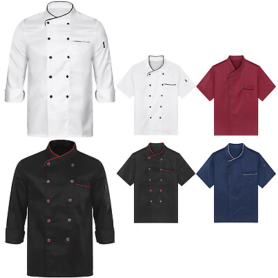 #ad #ad US Mens Chef Coat Contrast Color Cooking Jacket Tops Kitcken Work Uniform Shirts $16.53