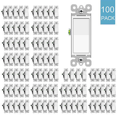 #ad #ad Decorator Paddle Rocker Light Switch Single Pole 15A 120V In Wall Bedroom 100PCS $149.95