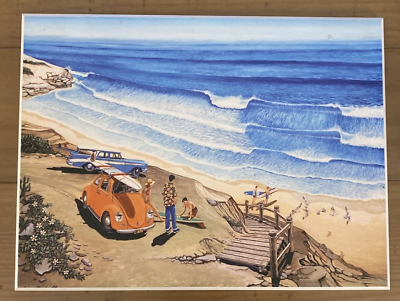 #ad Beach Surfing Canvas Print Artwork: Coastal Ocean Picture Canvas Wall Art 16x12 $23.99