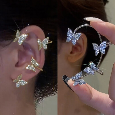 Fashion Butterfly Ear Clips Gold Silver Plated Zircon Earrings Cuff Women Gifts C $3.78