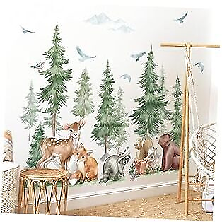 #ad Mountain Tree Wall Stickers Large Pine Tree Forestnimal Bear Fox Peel and A $36.35