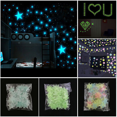 #ad 100pcs 3D Stars Glow In The Dark Luminous Fluorescent Wall Stickers Kids Bedroom $7.09