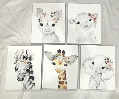 #ad PRE OWMED CUTE BABY ANIMALS NURSERY CANVAS 14x11 WALL ART PICTURE SET OF 5 $150.00
