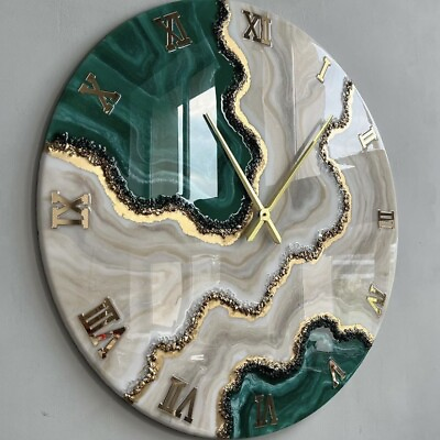 #ad Resin Wall Clock for Home Decor Green Geode Abstract modern design $159.99