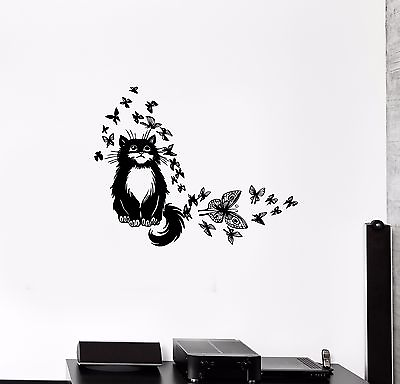 #ad Wall Decal Cute Cat Pet Butterfly Beautiful Animals Vinyl Sticker ed669 $68.99