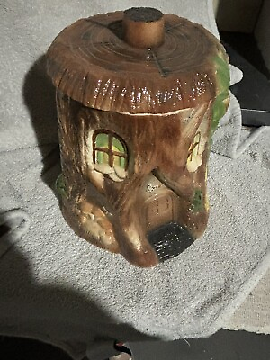 #ad Vintage Tree Stump House Cookie Jar Unmarked handmade unique A360 $60.00